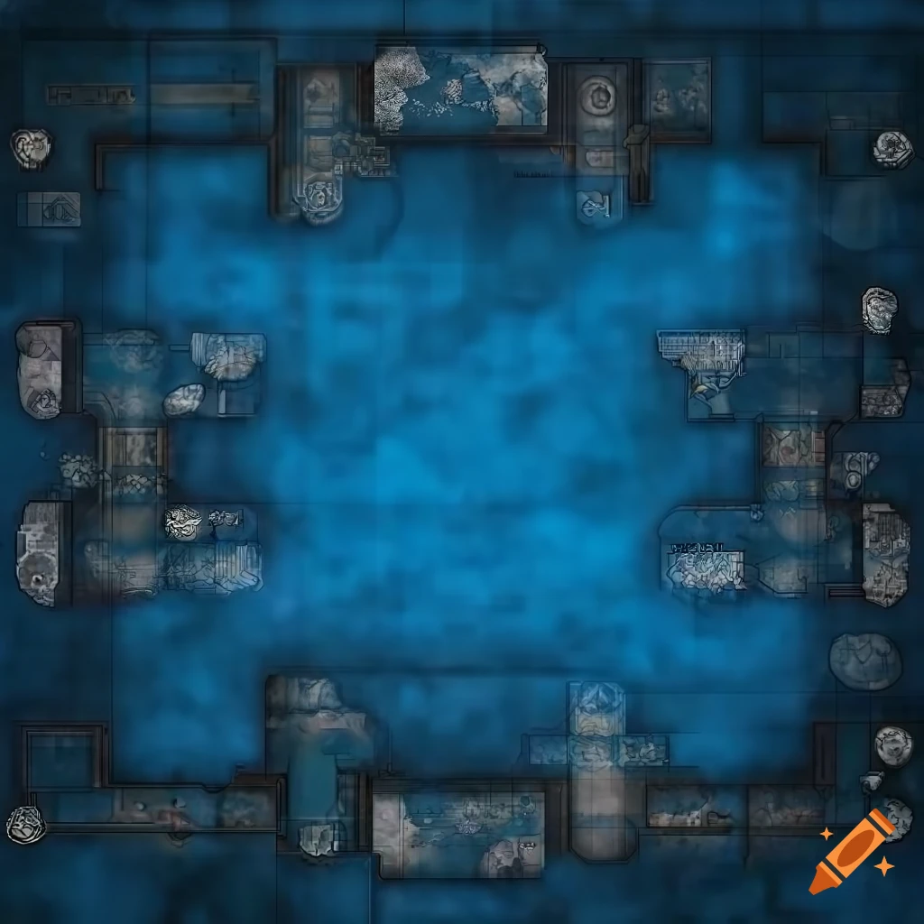 Blue-themed epic battle map on Craiyon