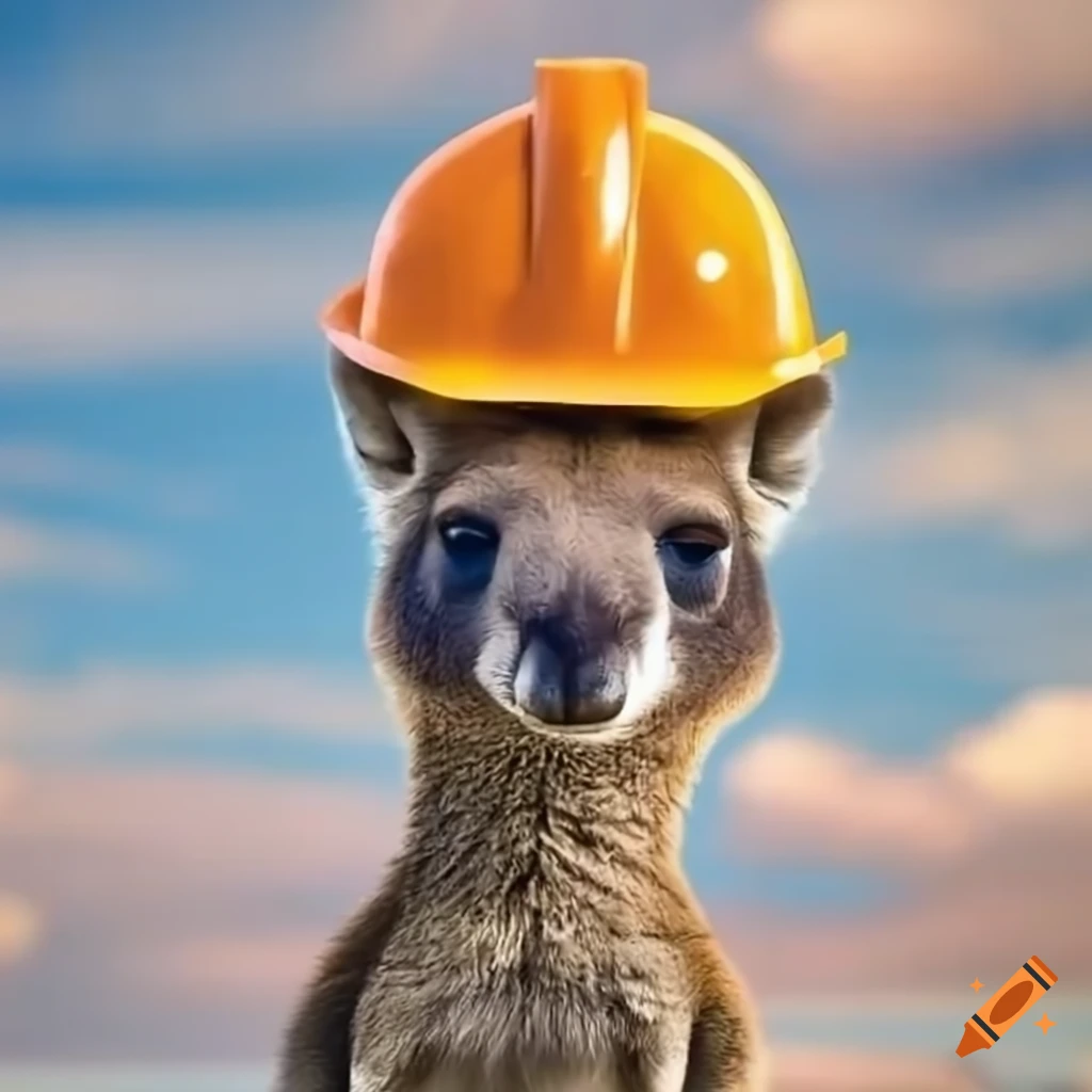 cute kangaroo with hardhat and pickaxe