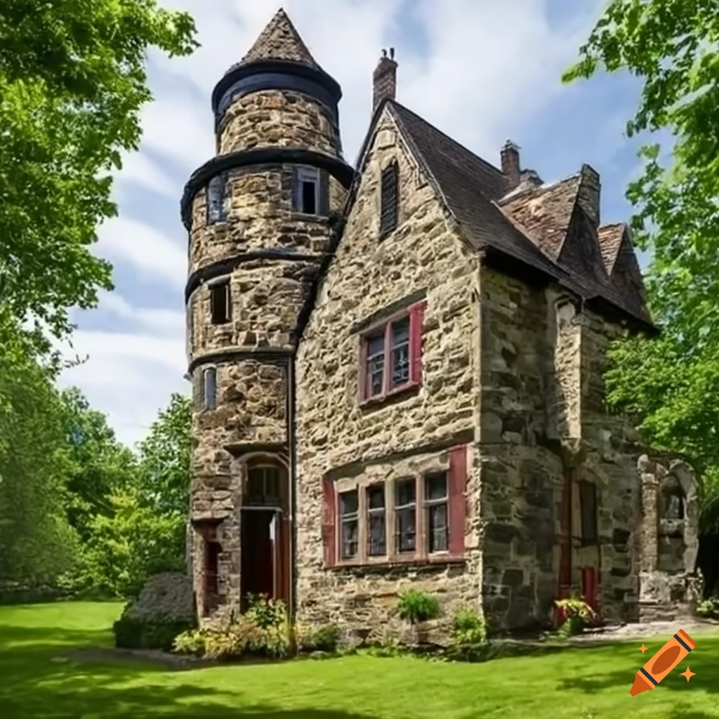 Tudor Style House With Stone Turret Tower