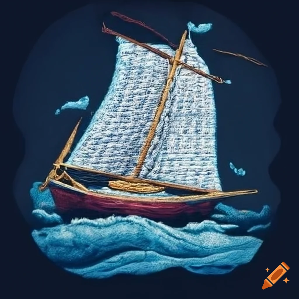 needlework design of a sailboat in biblical times