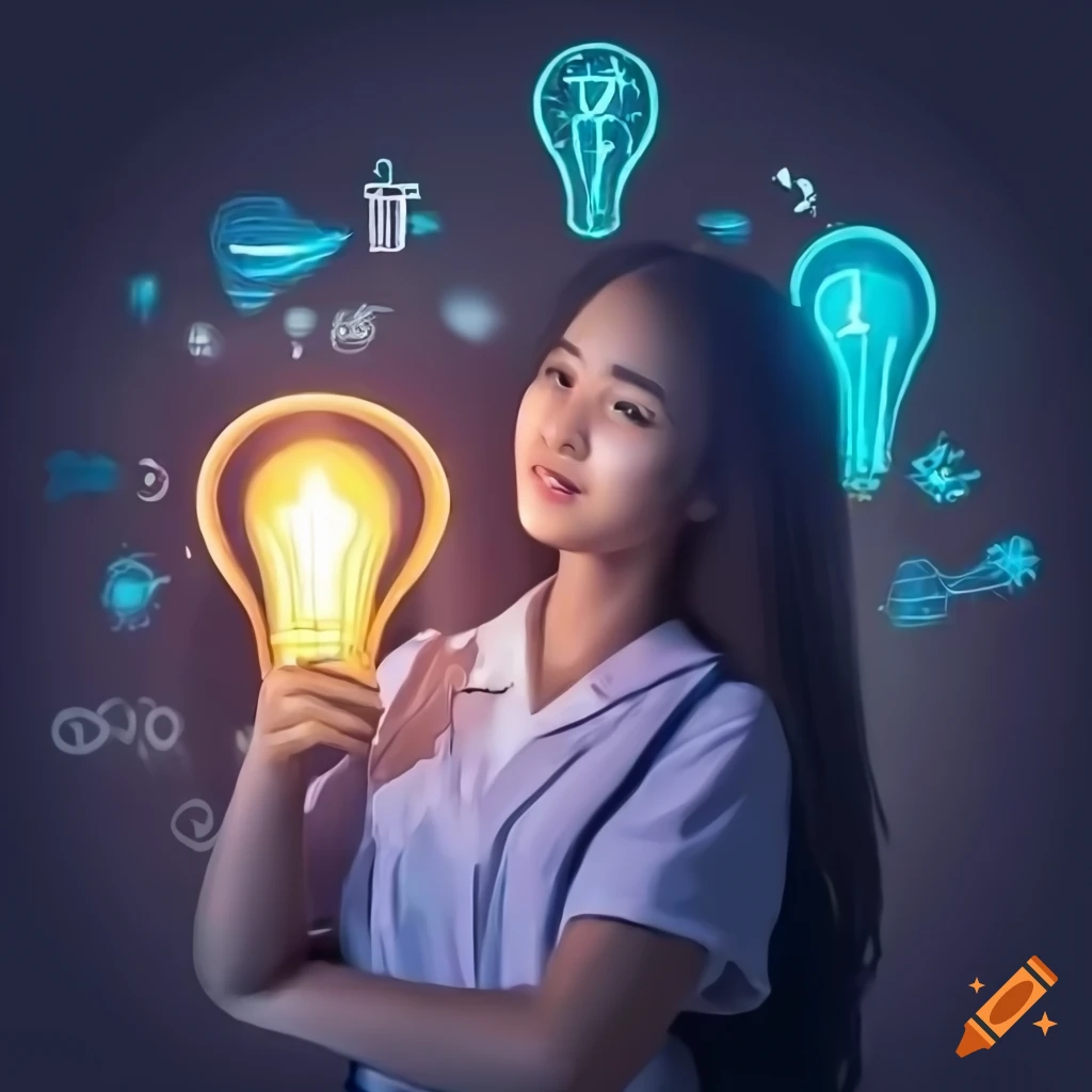 Conceptual image of a Filipina college student contemplating ideas on ...