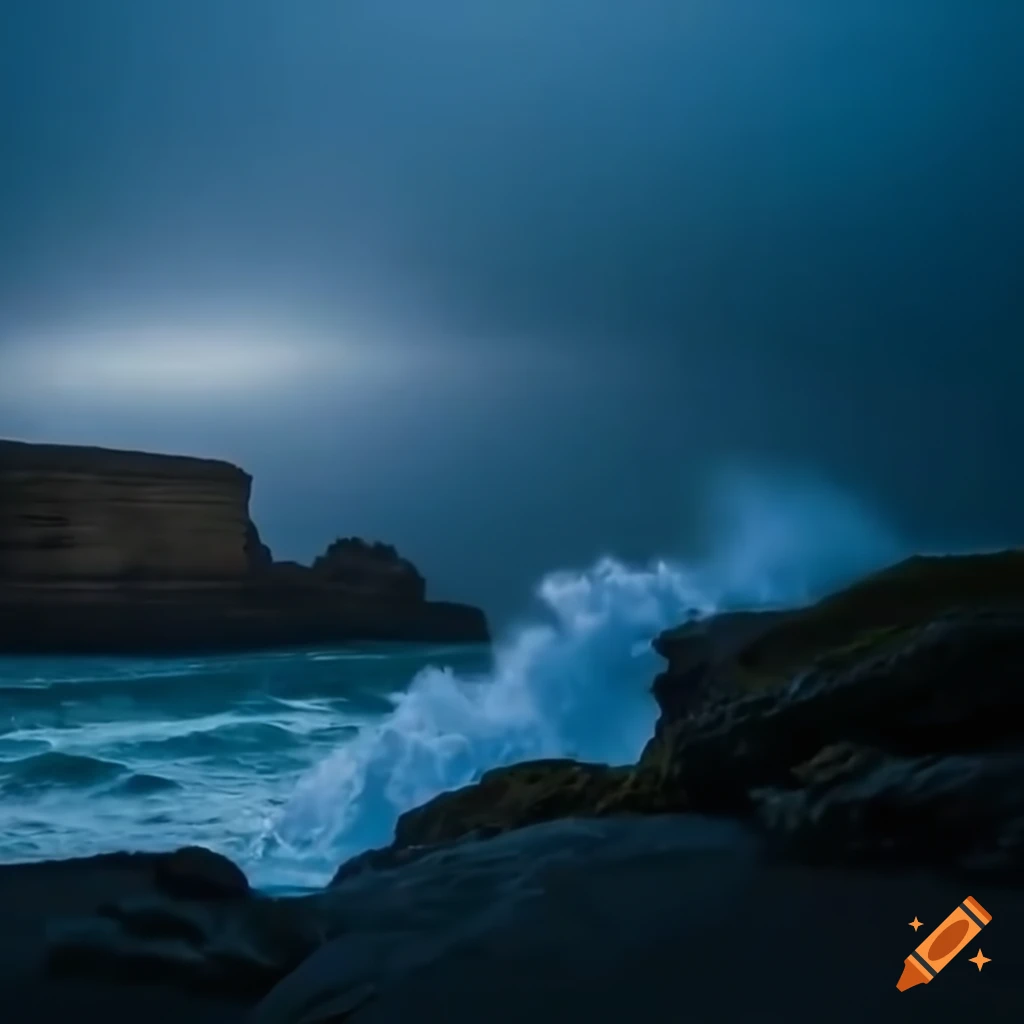 stormy waves crashing against cliffs