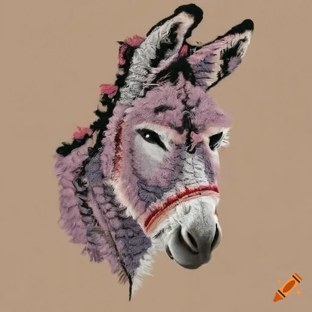 needlework design of a side profile donkey