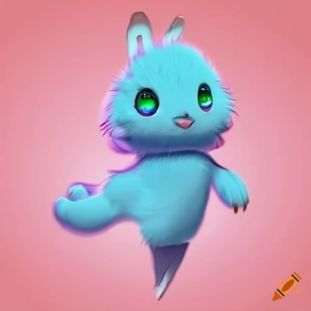 cute creature with round blue body and long rabbit-like ears
