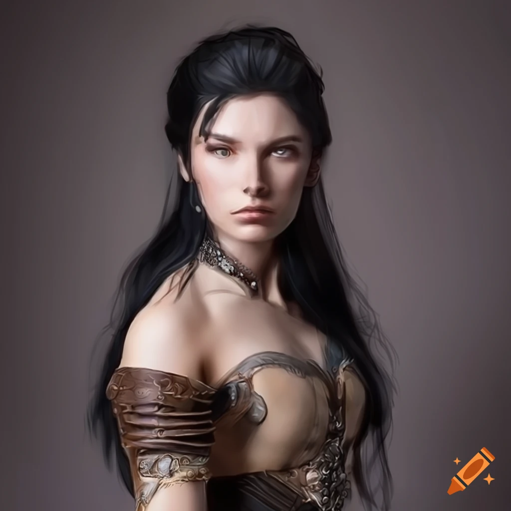 artwork of a brave female adventurer with black hair