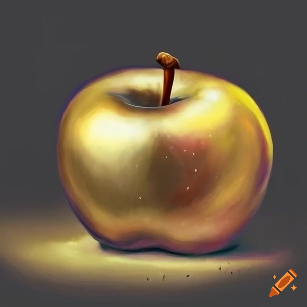 Painting Of A Realistic Golden Apple In Darkness On Craiyon