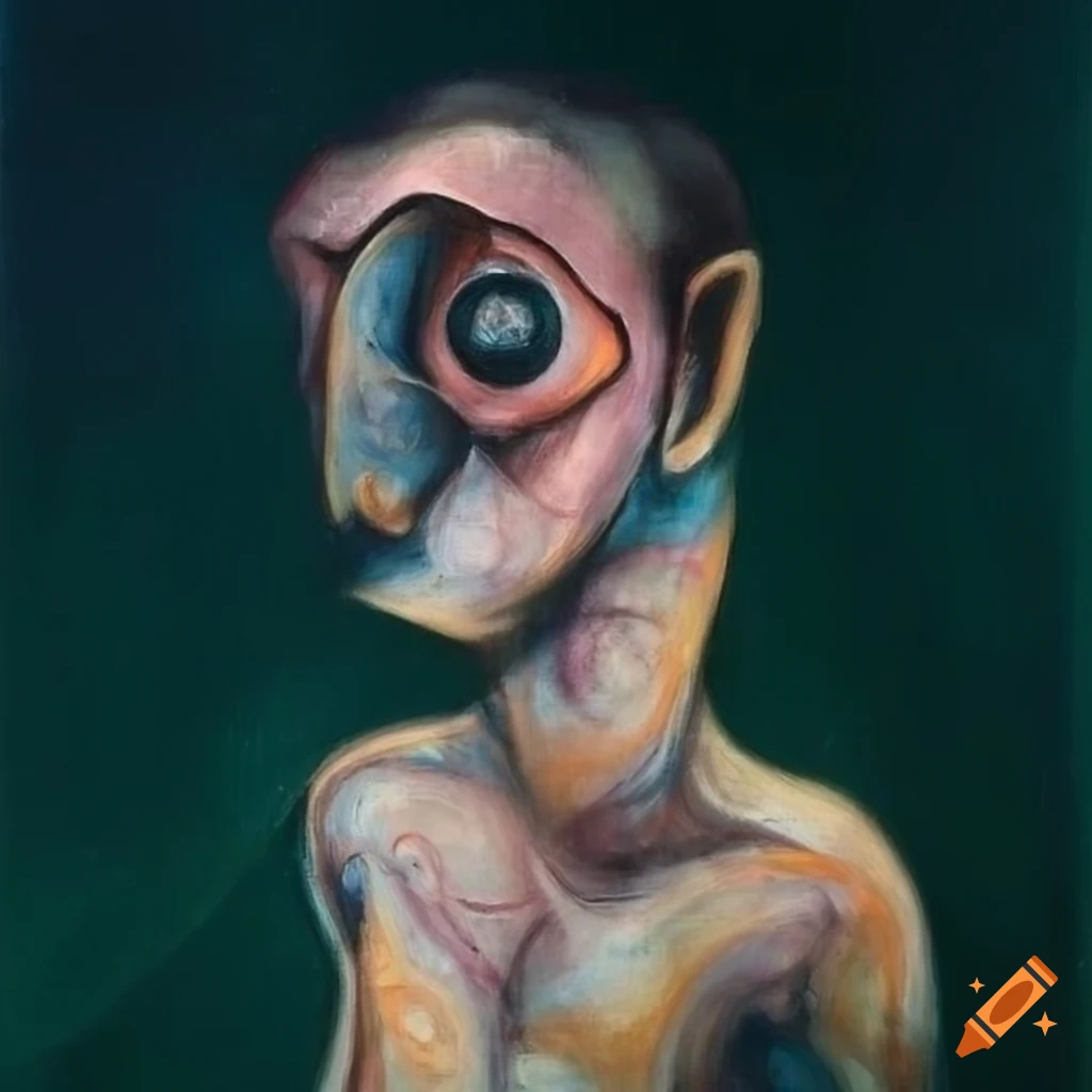 surrealist artwork featuring a torso and owl face
