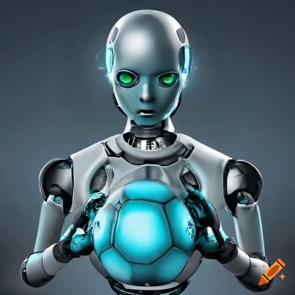 futuristic robot demonstrating soccer skills