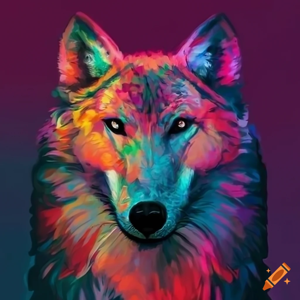 Vibrant image of a majestic wolf on Craiyon