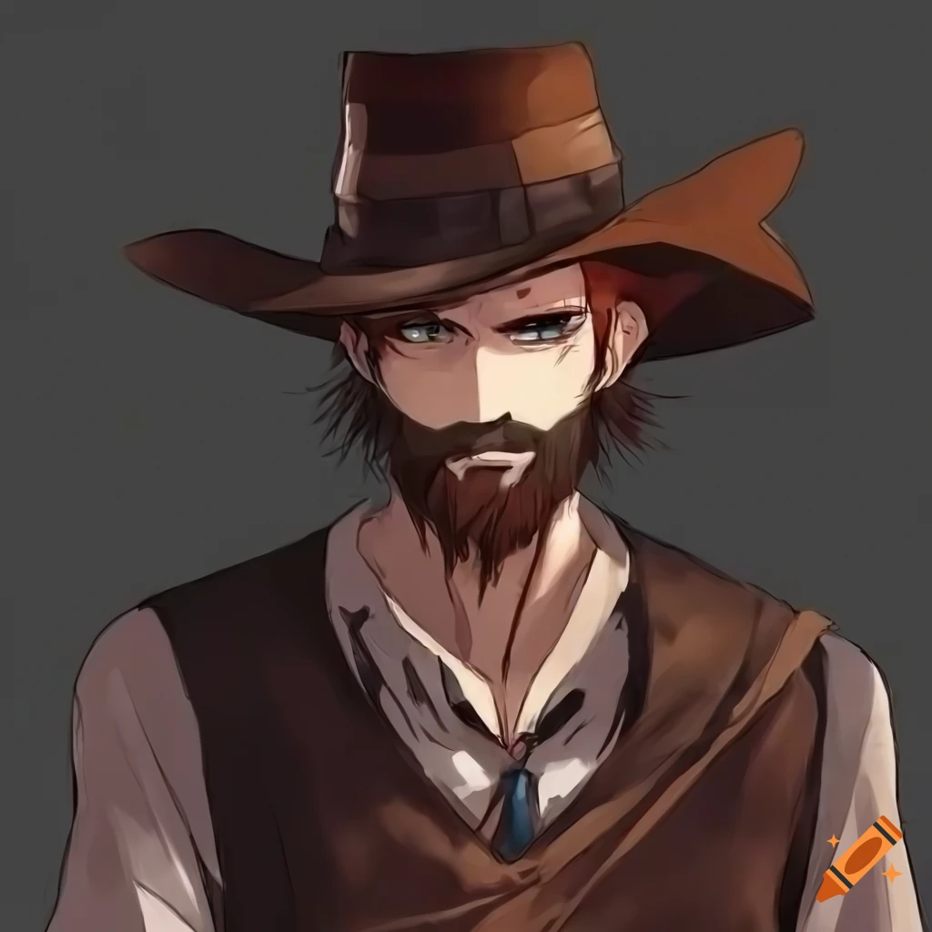 anime-style drawing of a mysterious cowboy