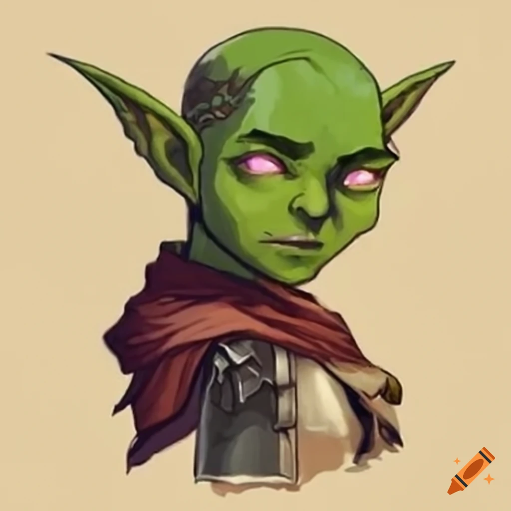 Image of a young green goblin rogue pickpocketing in a medieval fantasy