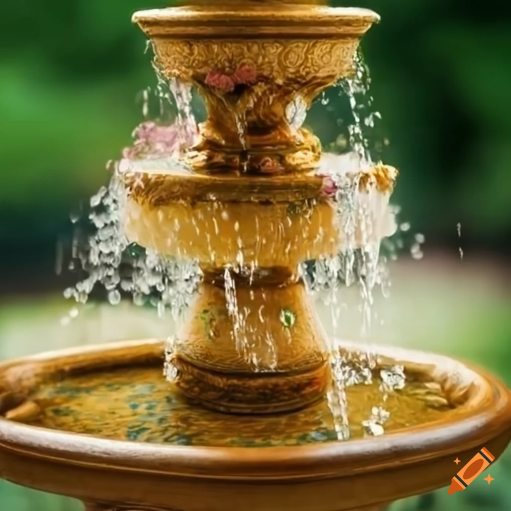 Renoir-style water fountain with flowers