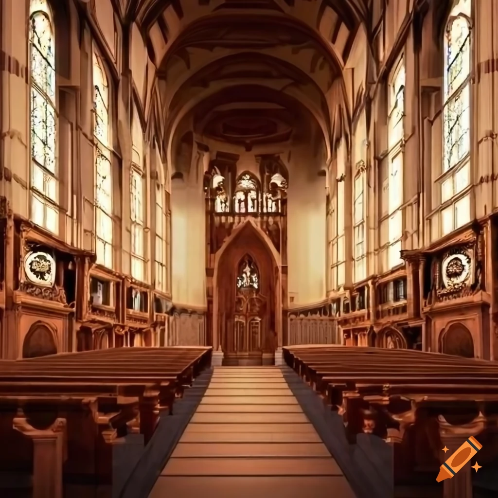 Interior of a guild hall church on Craiyon