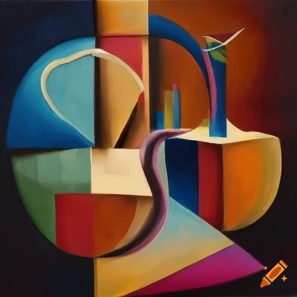 vibrant cubist painting of intertwined objects