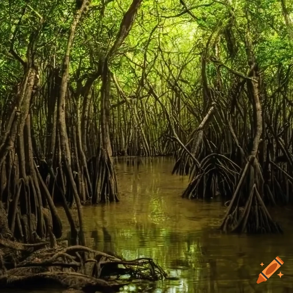 a photograph of a sprawling mangrove forest from above