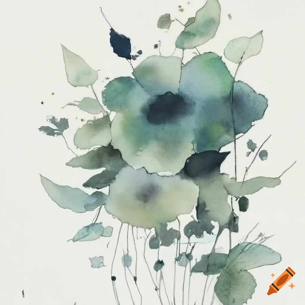 repeated pressed flower painting in shades of sage green