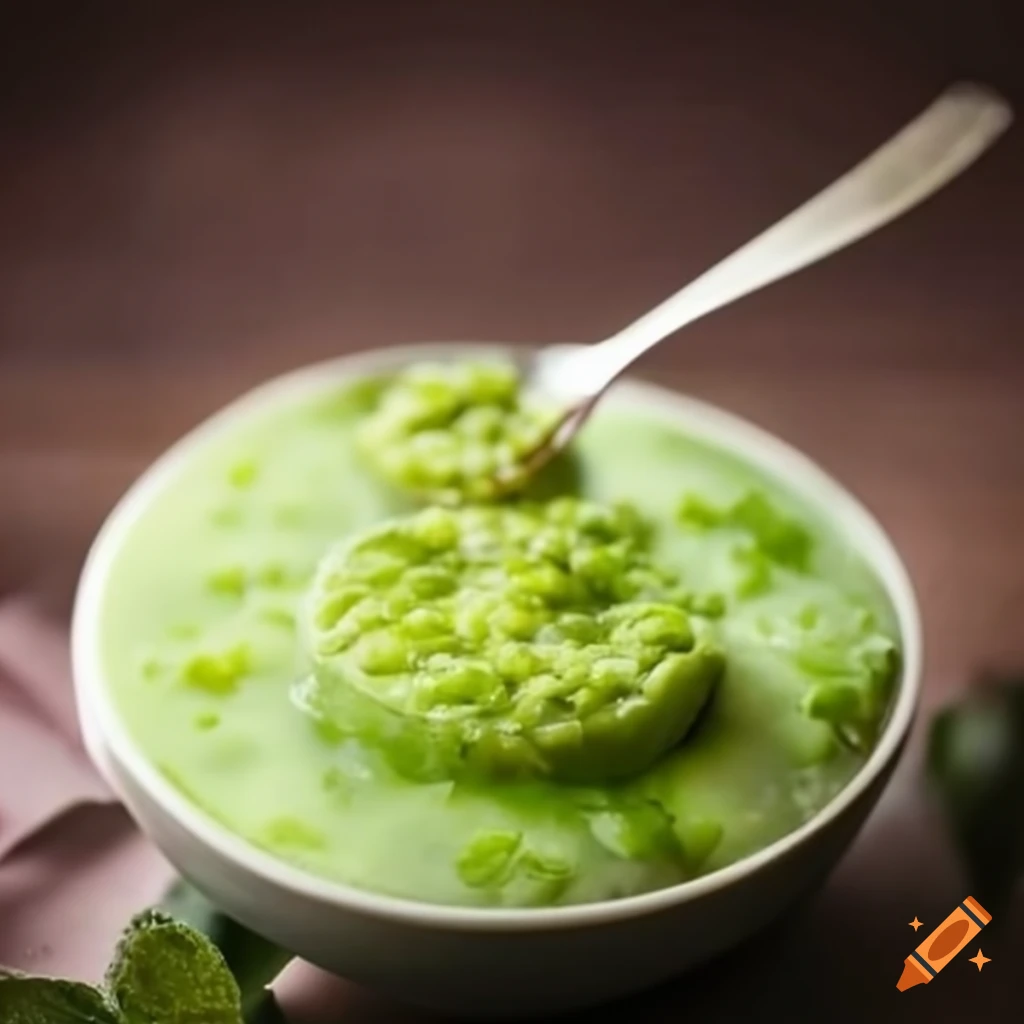 Green arroz con leche dessert with condensed milk