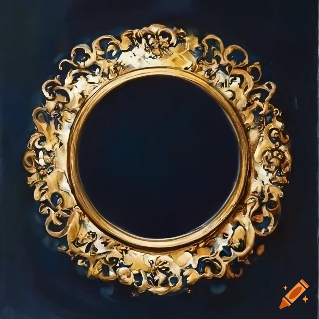 Knife palette painting with gilded frame and dark circle