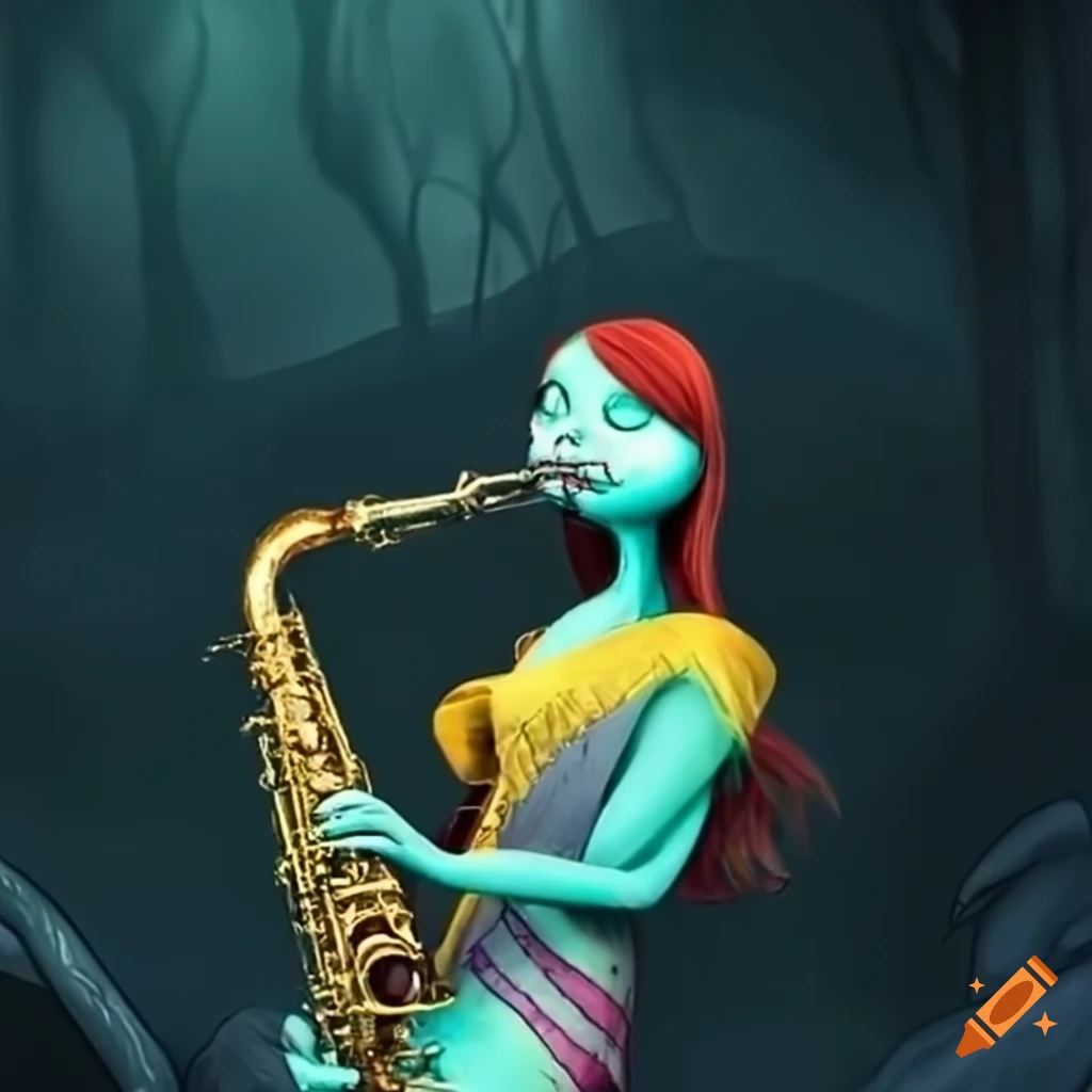 Sally playing saxophone from Nightmare before Christmas