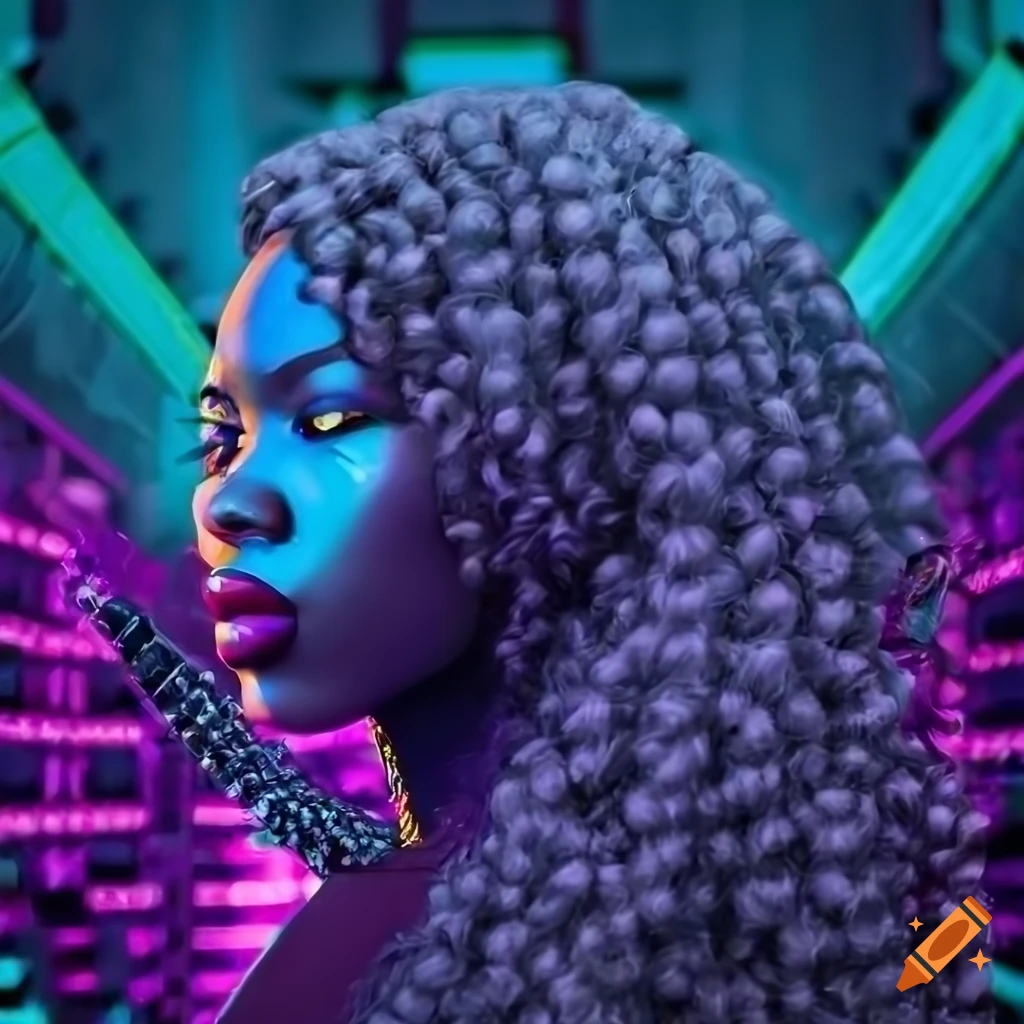 Black woman, long flowing purple ha - OpenDream