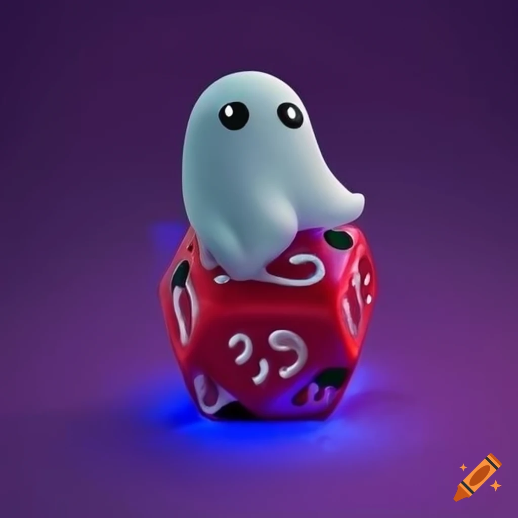 cute ghost sitting on colorful dice