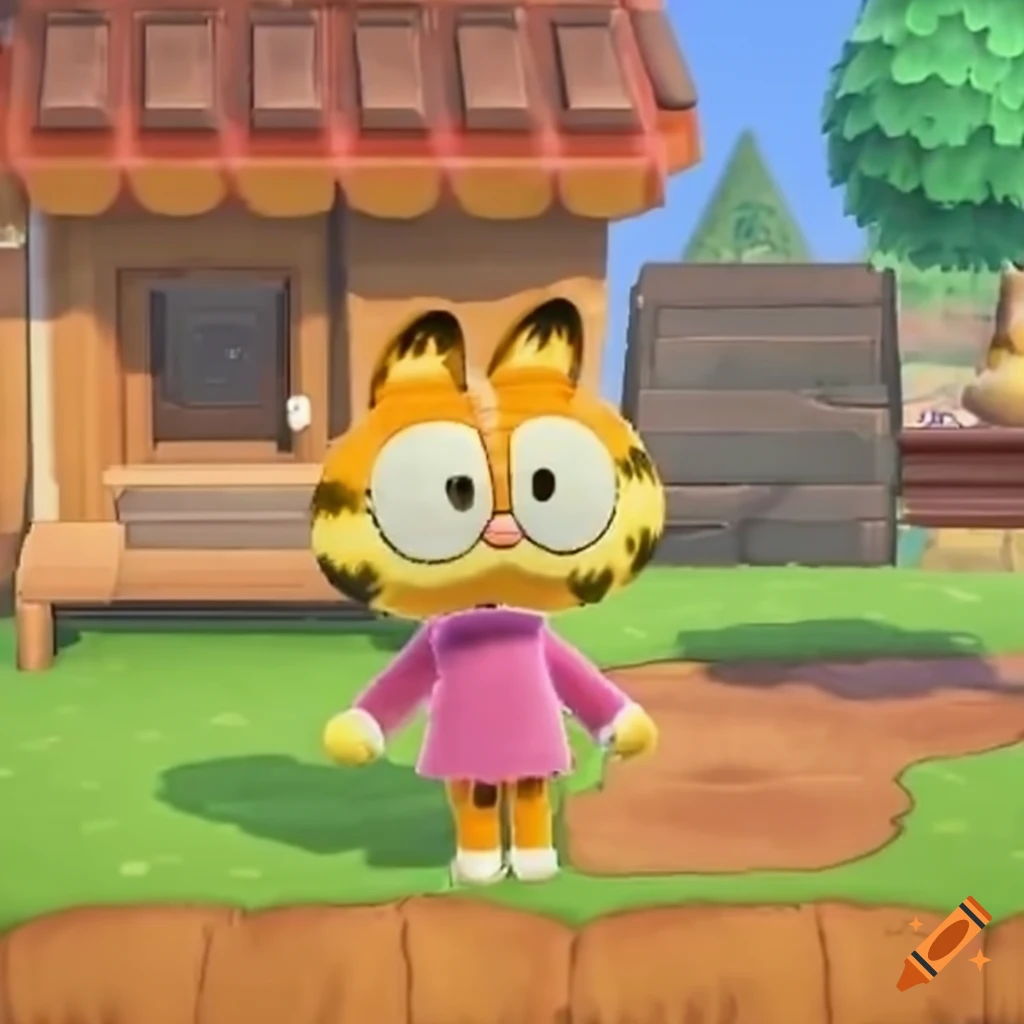 Animal crossing gameplay featuring garfield