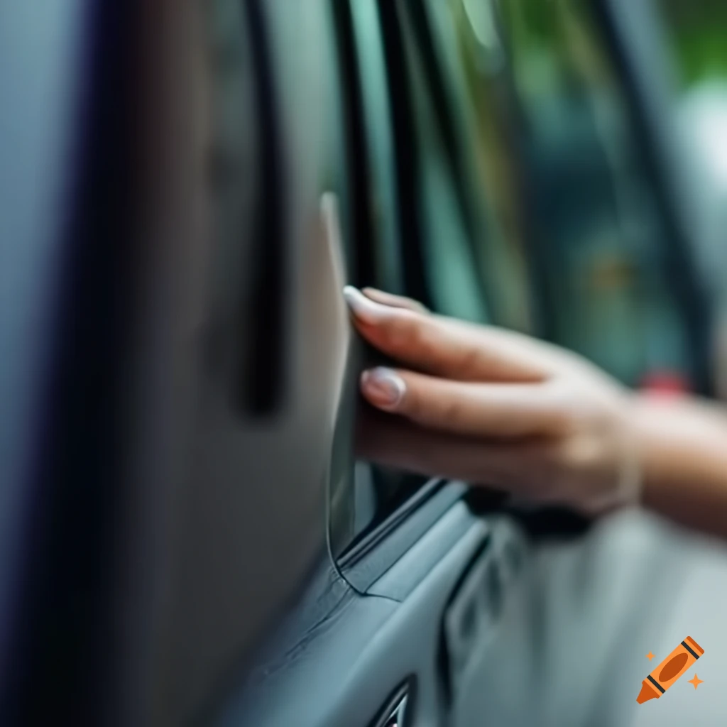 Woman using a car's window control panel on Craiyon