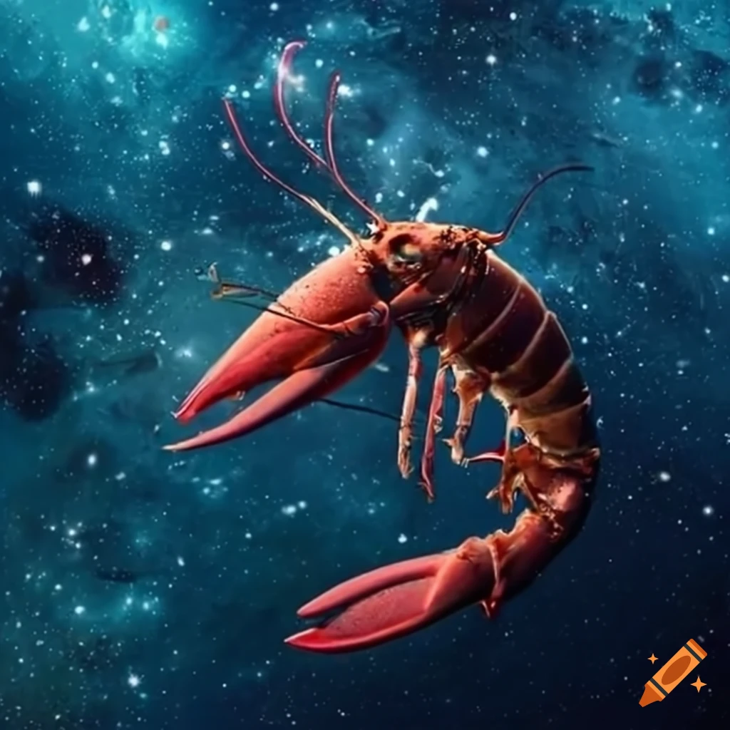 image of a dancing lobster in space