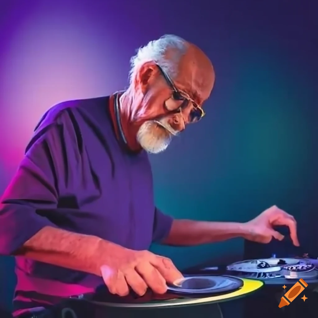 Elderly dj mixing music on Craiyon