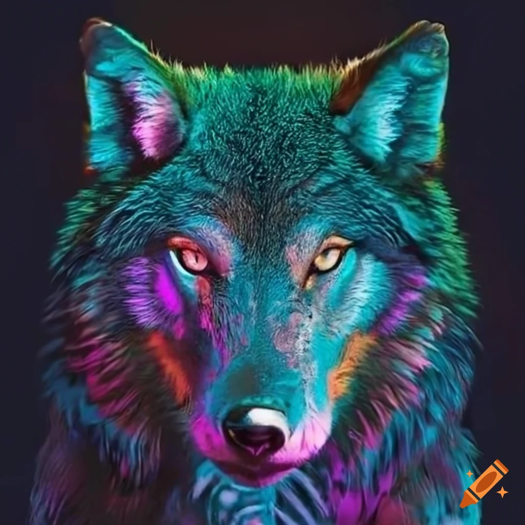 Vibrant image of a majestic wolf on Craiyon