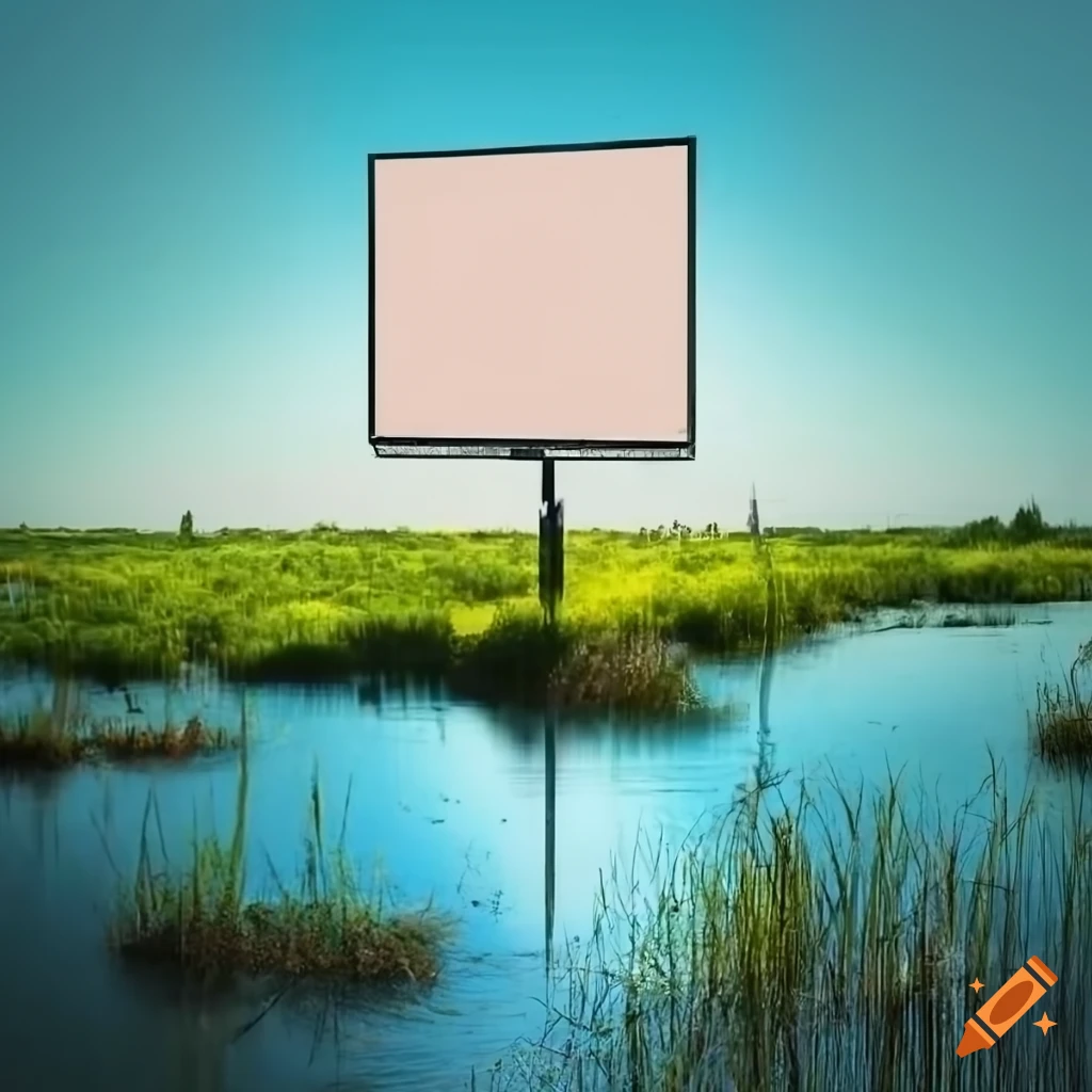 billboard against the blue sky and wetland