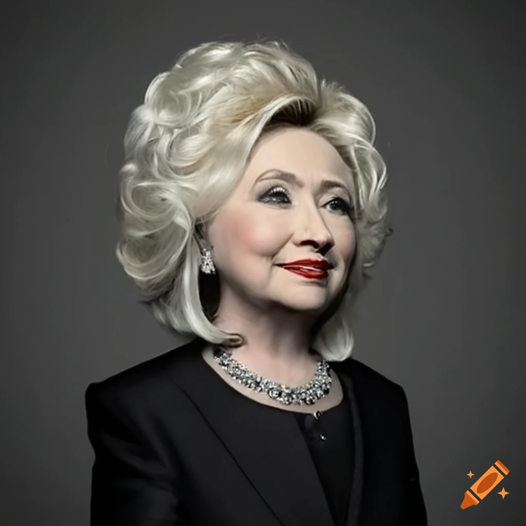 surreal image of Hillary Clinton with a Dolly Parton wig