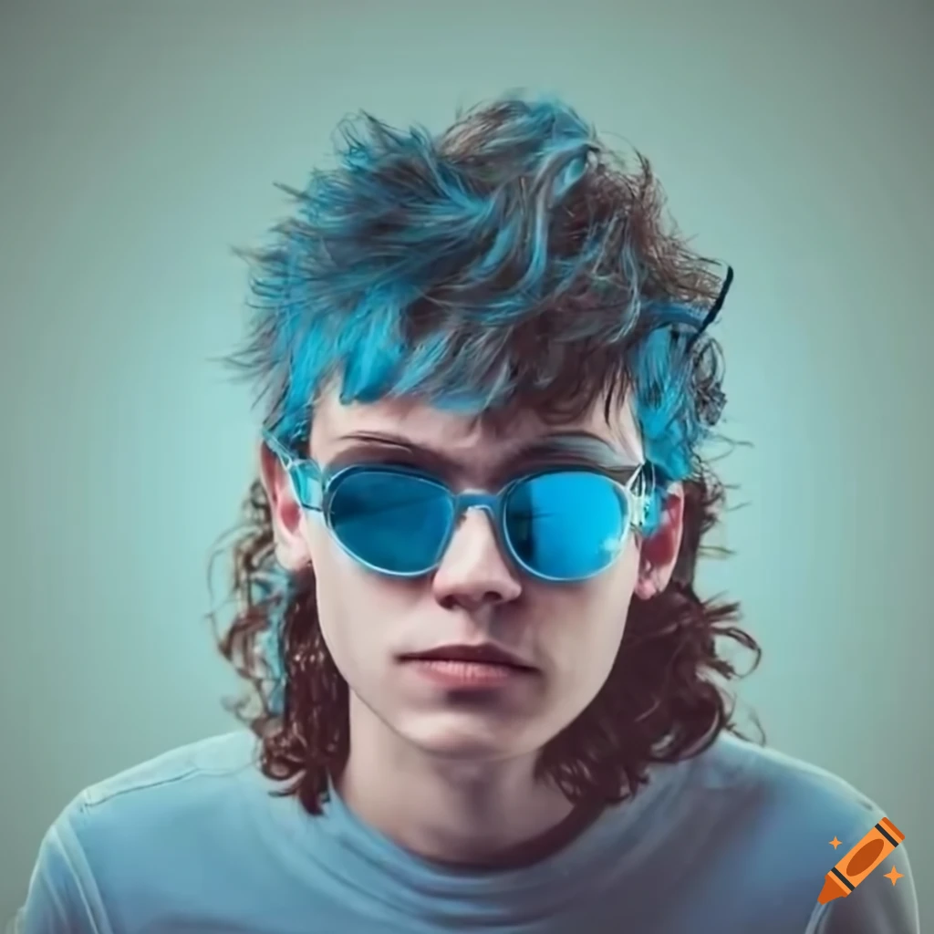 Stylish young man with blue mullet and sunglasses on Craiyon