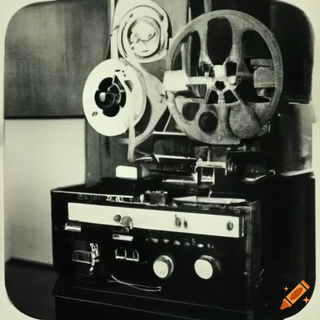 Vintage photo of a 16mm film projector on Craiyon