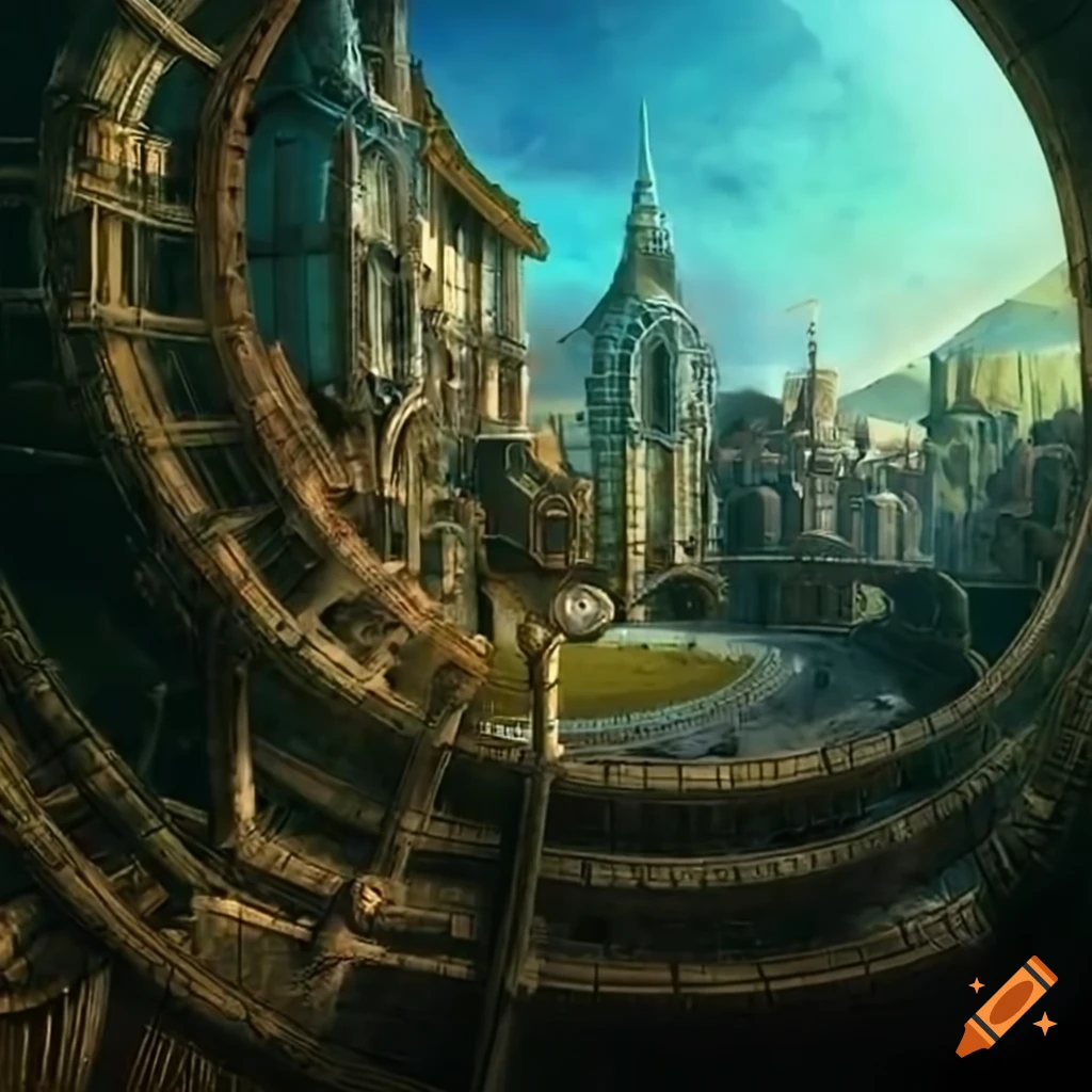 Artistic representation of a steampunk tropical city on Craiyon