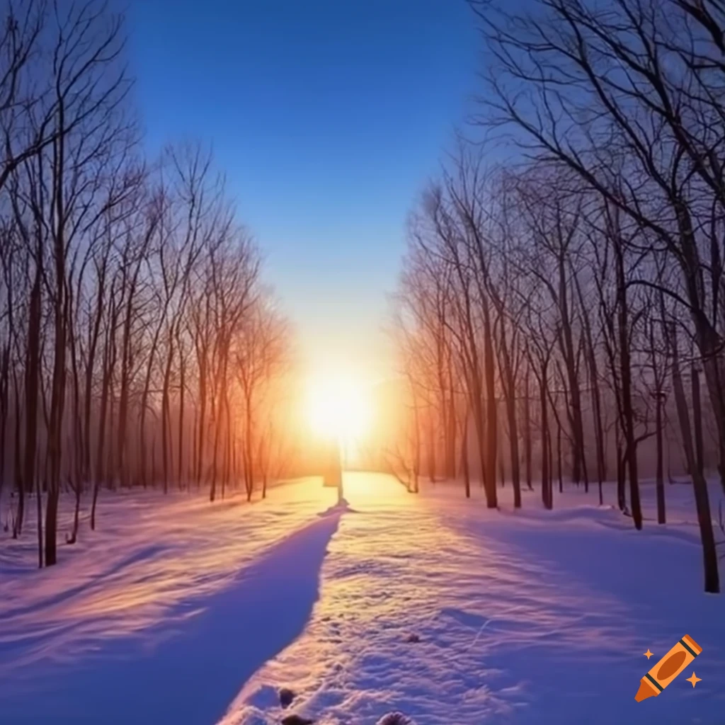 winter sunlight shining through trees