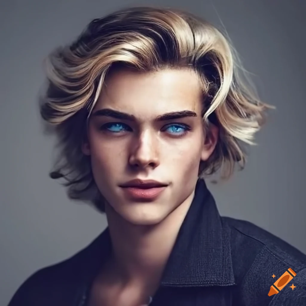 portrait of a handsome man with blonde hair and blue eyes