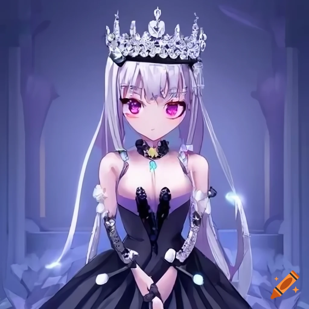 anime queen girl with silver diamond crown