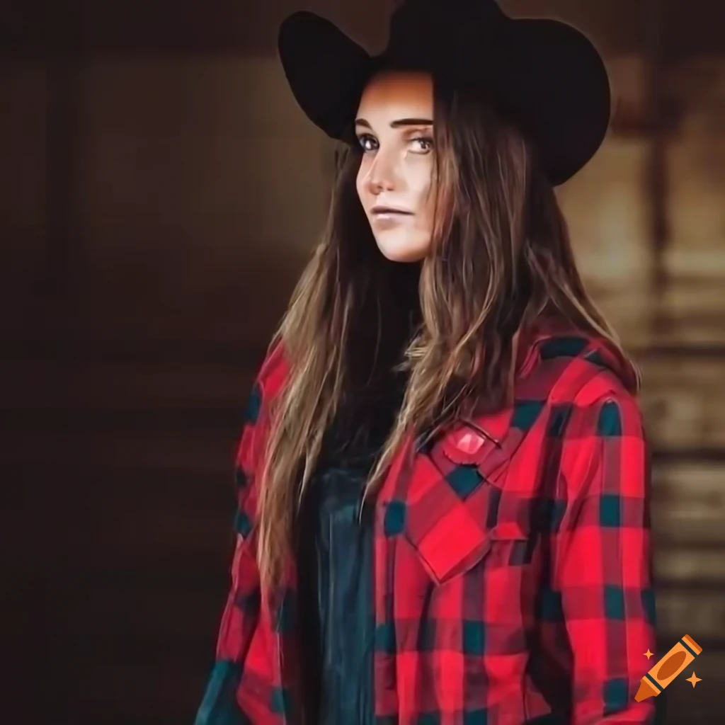 cowgirl on horseback in a rustic barn