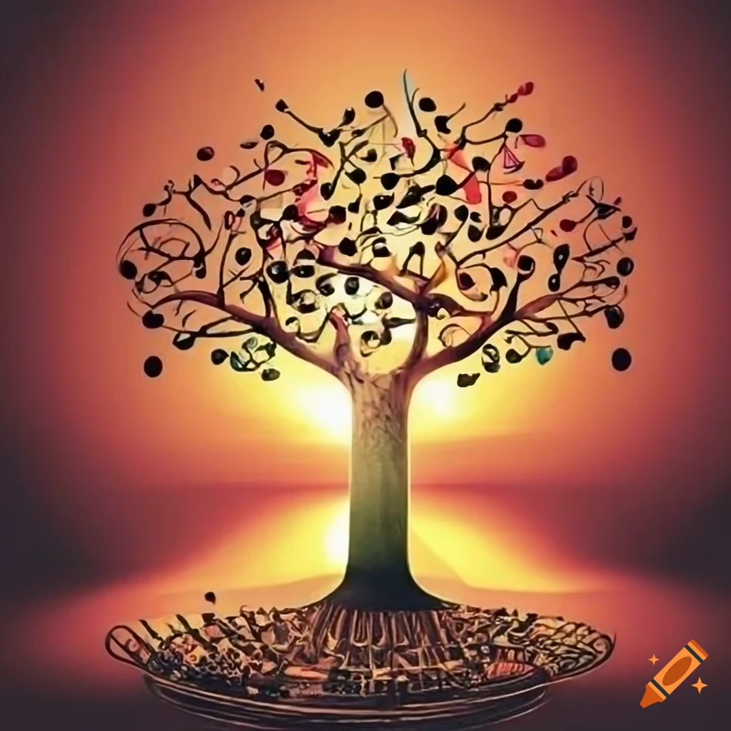 Artistic representation of a music tree on Craiyon
