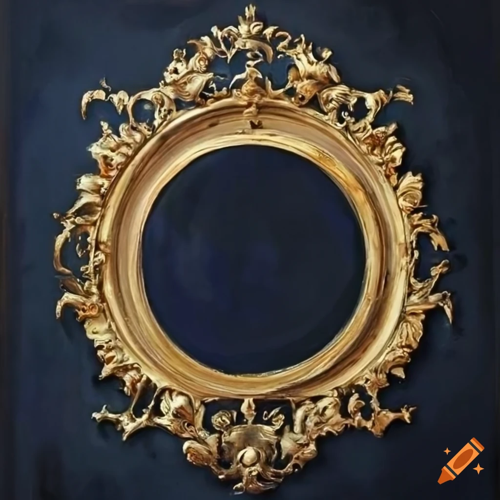Knife palette painting of a gilded frame with a white circle painting
