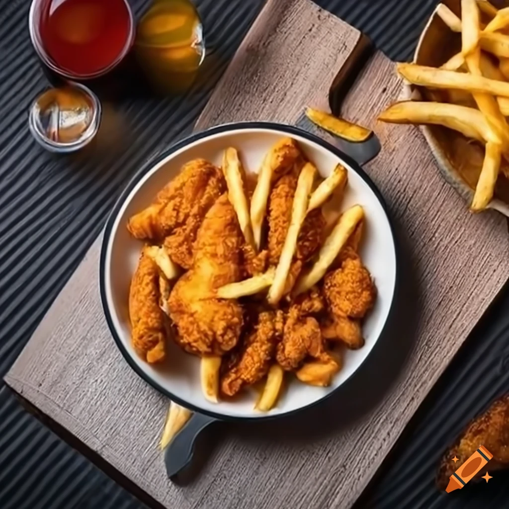 Delicious chicken fry with french fries