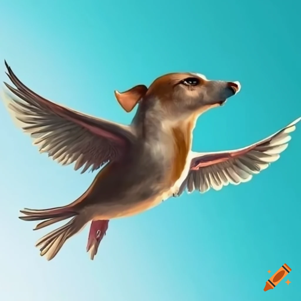 Imaginative artwork of a bird merged with a flying dog