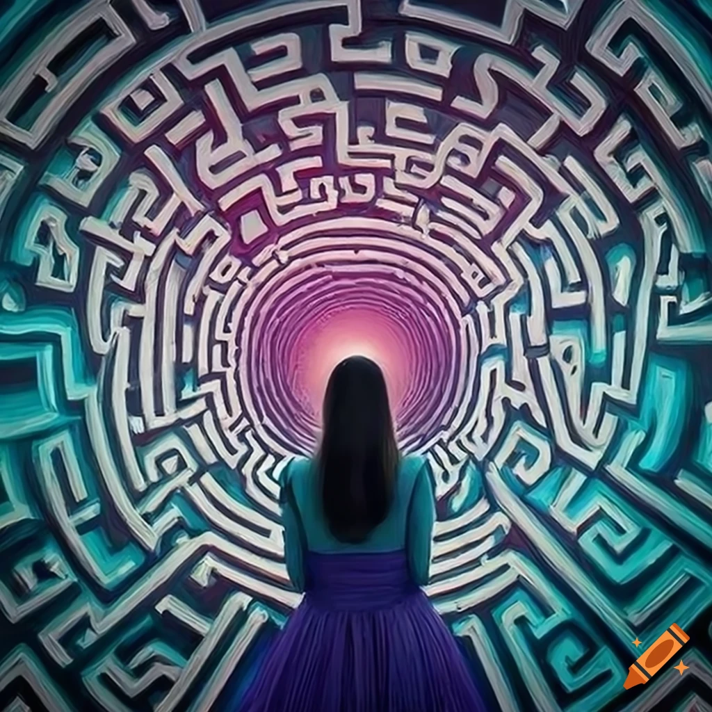 artwork of a young woman in a labyrinth