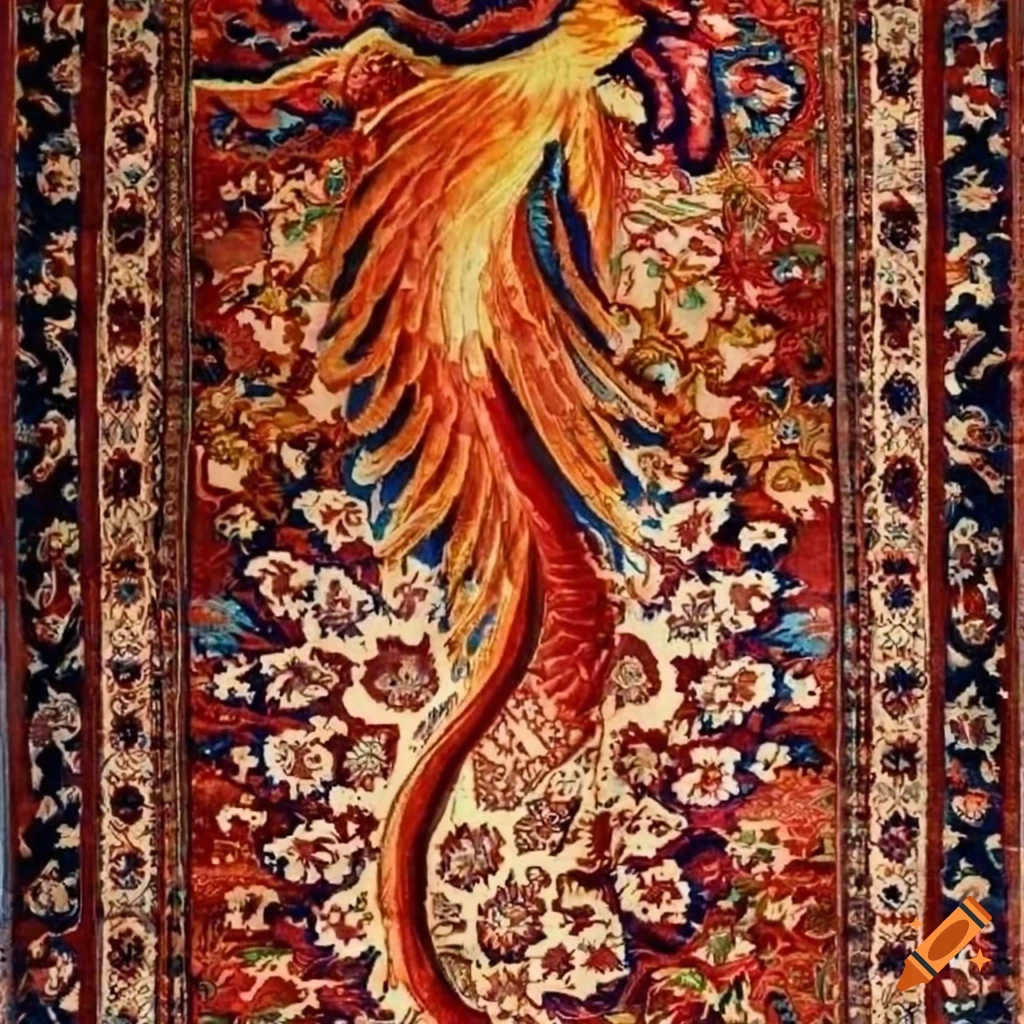 carving of a Persian phoenix on a carpet