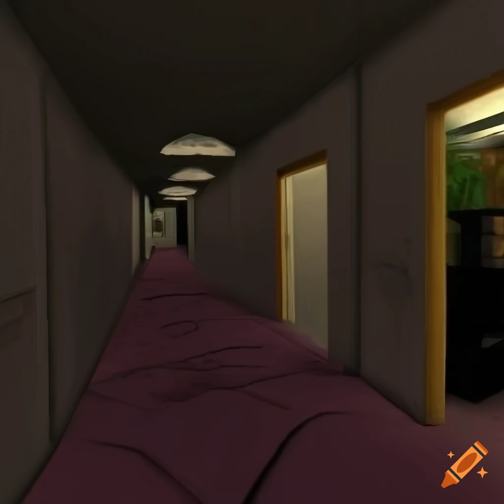 high poly video game hallway scene