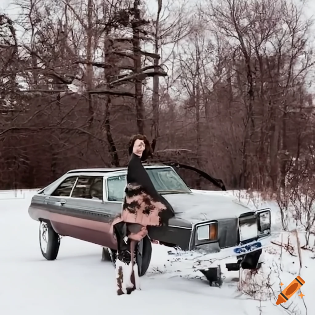 Tractor towing a stuck grey chevrolet malibu in the snow