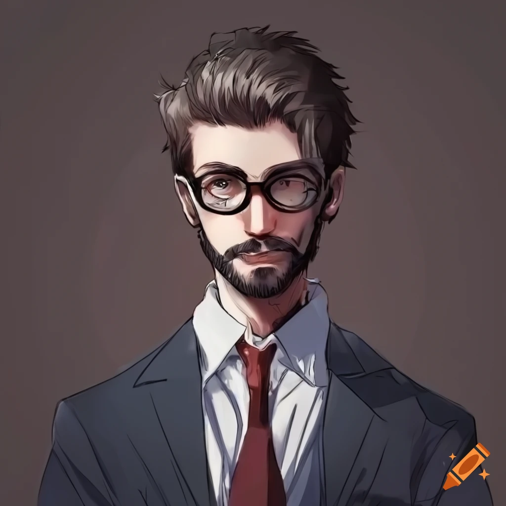 anime-style illustration of a mysterious man in a suit and tie