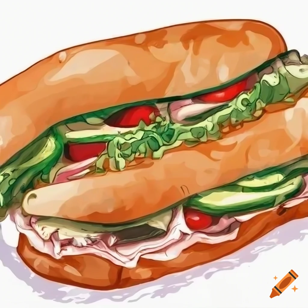 vegetarian sub on white background