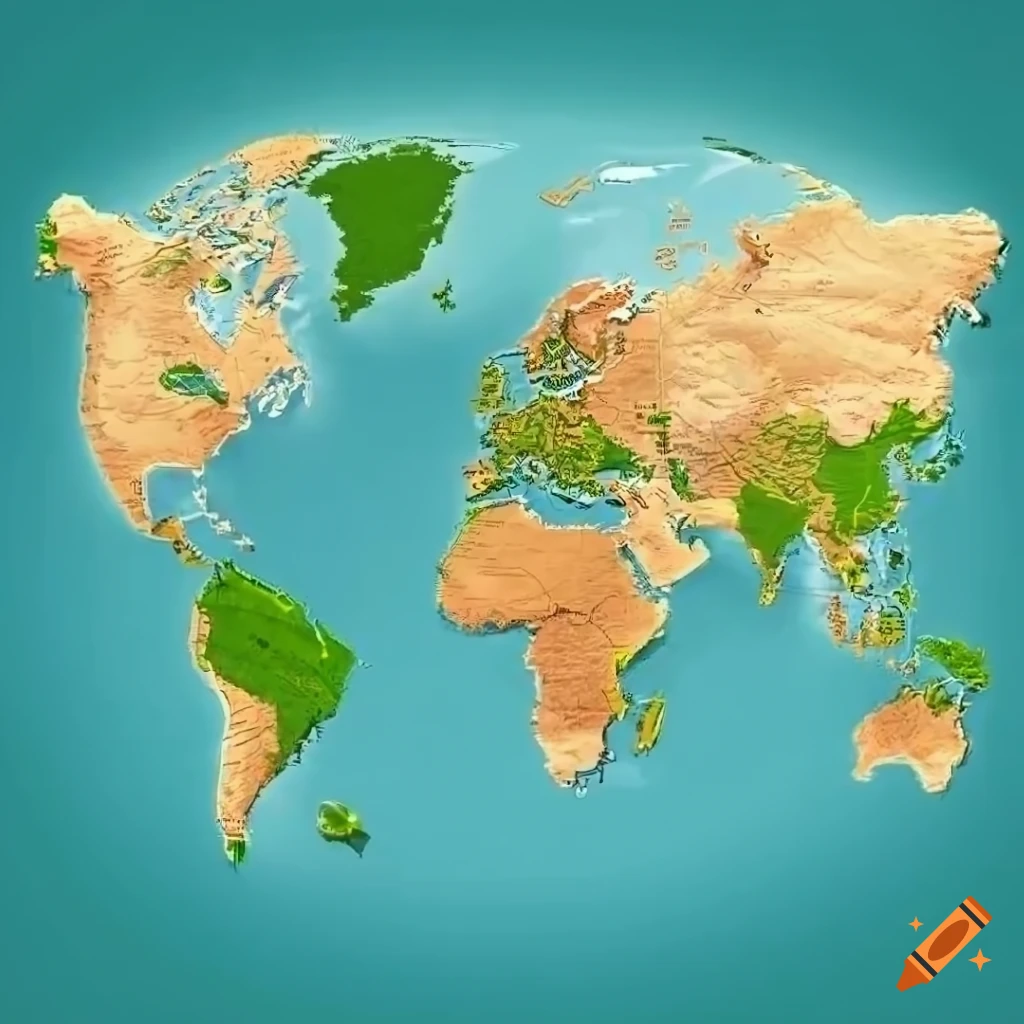Realistic World Map With Highlighted Destinations On Craiyon